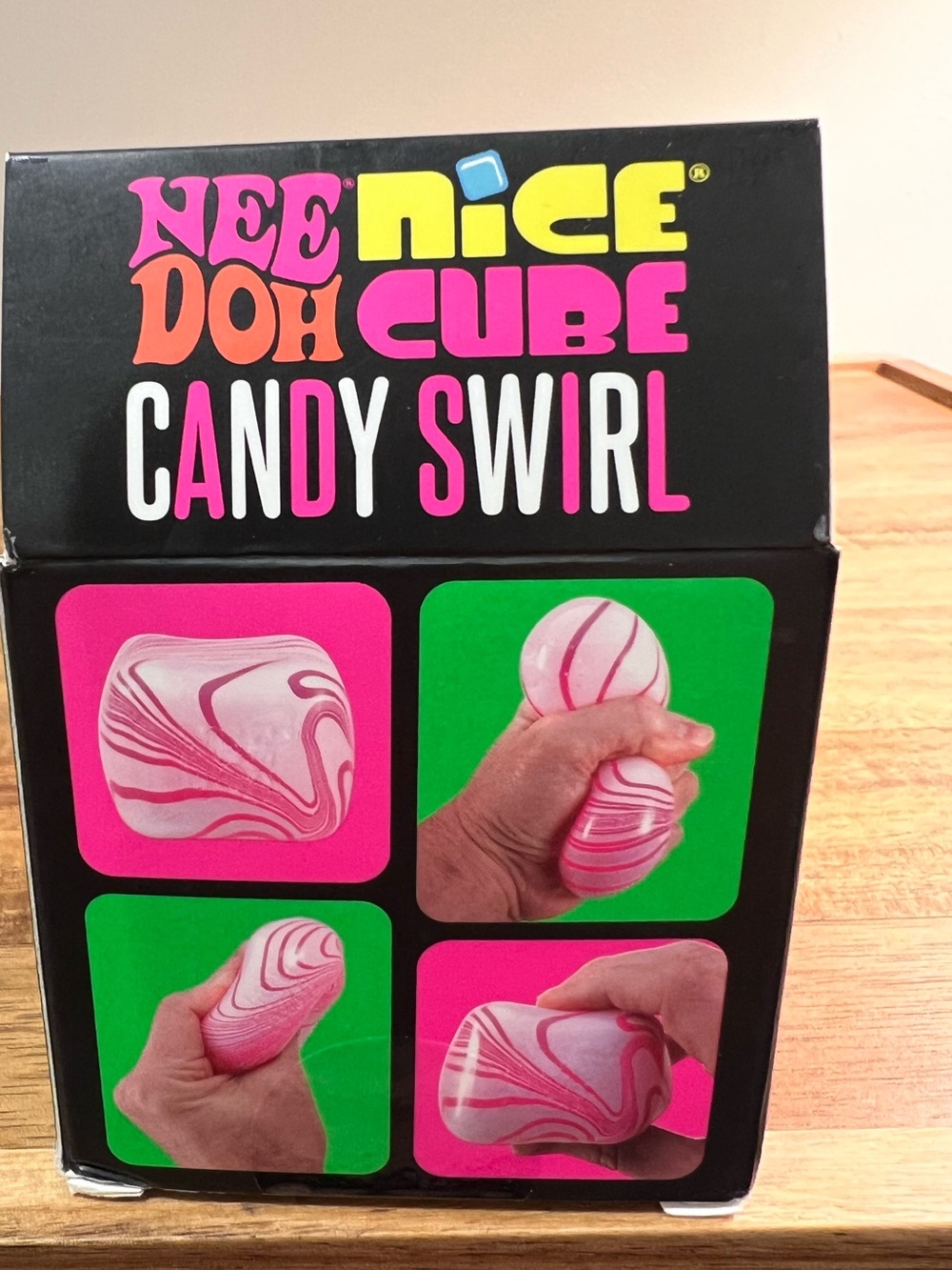 🔥🩷🤍NeeDoh Nice Cube Candy Swirl Super Solid Squish — Pink & White - Picture 3 of 6